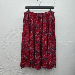 Vintage 90s Red and Blue Bandana Paisley Western Country USA Midi Skirt
